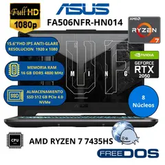 ASUS - Laptop TUF GAMING FA506NFR-HN014 AMD RYZEN 7-RAM 16 GB SSD 512 GB RTX 2050 con 4 GB GDDR6
