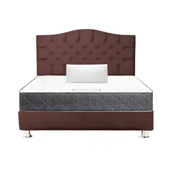 MUEBLES MACRUMO - Combo Cama tapizada Varsovia Marrón 2Plz + Colchon + Almohada