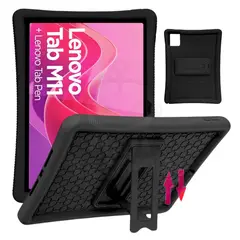 GENERICO - Funda Protector Antigolpe Goma con Soporte Para Lenovo M11 - NEGRO