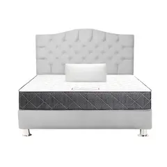 MUEBLES MACRUMO - Combo Cama tapizada Varsovia Gris claro Queen + Colchon + Almohada