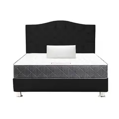 MUEBLES MACRUMO - Combo Cama tapizada Varsovia Negro 15Plz + Colchon + Almohada