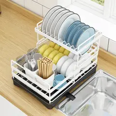 GENERICO - ESCURRIDOR DE DOS PISOS PARA PLATOS DE ACERO INOXIDABLE PRAGA - BLANCO