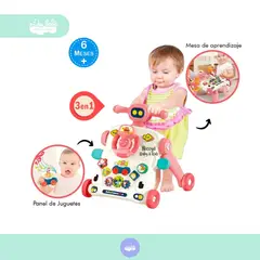 GENERICO - Caminador didáctico multiusos para bebe 3 en 1 rosa