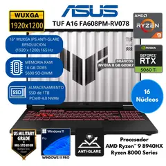 ASUS - Laptop TUF A16 AMD Ryzen 9 (FA608PM-RV078) RAM 16 GB SSD 1 TB 16"WUXGA Windows 11 PRO