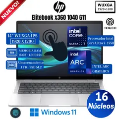 HP - Laptop Elitebook x360 1040 G11 14” WUXGA Táctil, Core Ultra 7-155U, Ram 16GB, Ssd 1TB, Win 11 Pro
