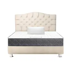 MUEBLES MACRUMO - Combo Cama tapizada Varsovia King Beige + Colchon + Almohada