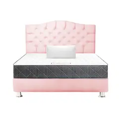 MUEBLES MACRUMO - Combo Cama tapizada Varsovia King Rosado + Colchon + Almohada