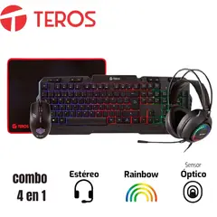 TEROS - Kit 4 En 1 TE-4063N Teclado + Mouse + Audifono + Pad Mouse