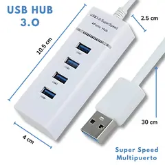 GENERICO - HUB USB 3.0 4 puertos - Super Speed 5GBPS Cable 30cm