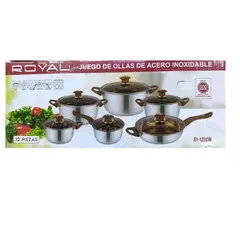 ROYAL - Juego de ollas de acero con tapa de vidrio MARRÓN de 6 piezas RY-120CW-2025