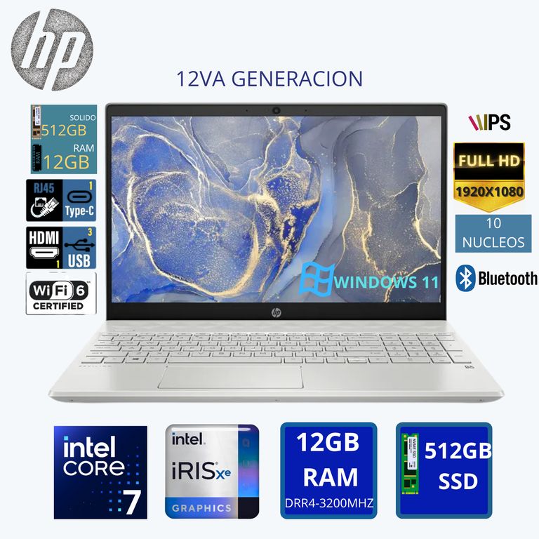 Laptop Pavilion 15-EG2506LA Intel Core i7-1255U 12GB RAM 512GB SSD 156 FHD Plateado