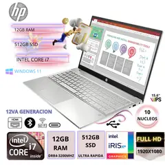 HP - Laptop Pavilion 15-EG2506LA Intel Core i7-1255U 12GB RAM 512GB SSD 156 FHD Plateado