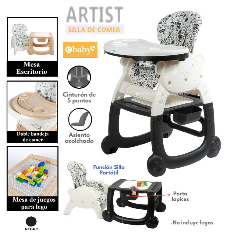 SILLA DE COMER PARA BEBE CARPETA ARTIST NEGRO