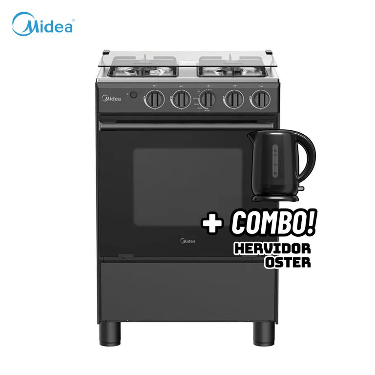 COCINA DE PIE A GAS 4 HORNILLAS NEGRO - MGS24FS2LFABBC-PE + HERVIDOR OSTER NEGRO