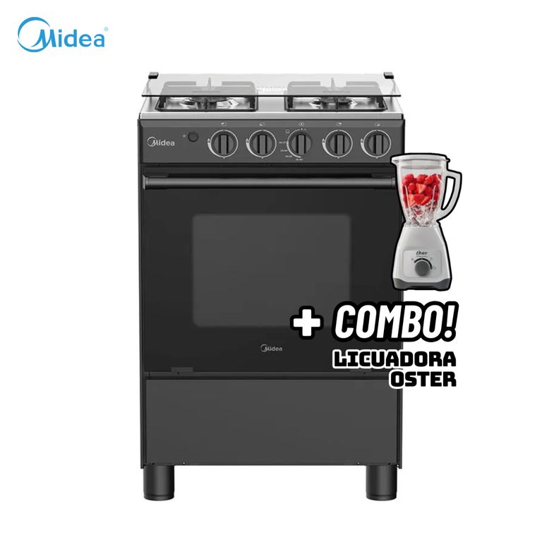 COCINA DE PIE A GAS 4 HORNILLAS NEGRO - MGS24FS2LFABBC-PE + LICUADORA OSTER BLANCA