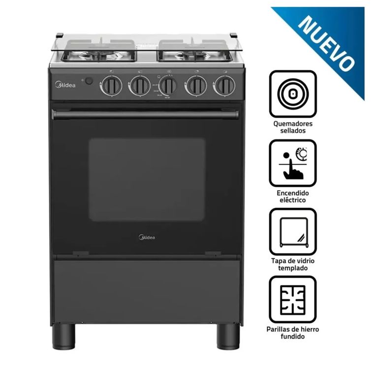 Cocina a Gas 4 quemadores Negra MGS24FS2LFABBC