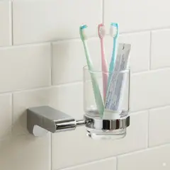 GENERICO - Porta cepillo de acero inoxidable y vaso de vidrio