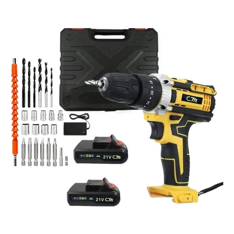 Taladro Atornillador Inalámbrico 2 Baterias Accesorios 21v