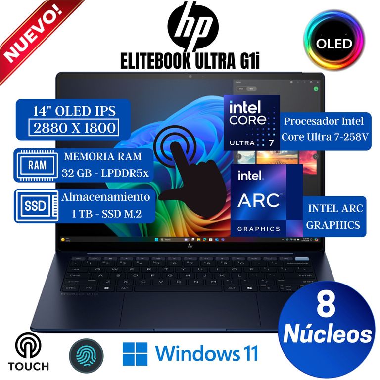 Laptop Elitebook Ultra G1i 14” OLED Touch, Core Ultra 7-258V, Ram 32GB, Ssd 1 TB, Win 11 Pro