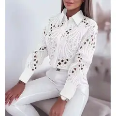 GENERICO - Camisa Blanca de Encaje Blanco - Camisa Diana