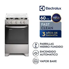 ELECTROLUX - COCINA 4 QUEMADORES EFFICIENT VAPORBAKE Y PARRILLA HIERRO FUNDIDO SILVER FE4ISR