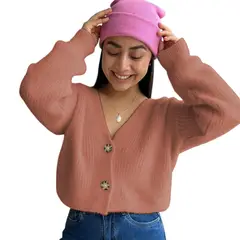 GENERICO - Chompa Mujer Mlarga Botones Moda 359G-25 Color Camel