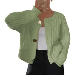 GENERICO - Chompa Mujer Hilo Bolsillos Botones 359G-30 Color Manzana