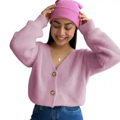 GENERICO - Chompa Mujer Mlarga Botones Moda 359G-25 Color Rosado