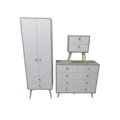 GENERICO - Combo Dormitorio Vintage Ibiza Ropero Cómoda y Velador en Melamina