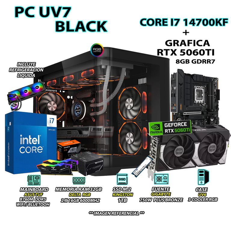Computadora PC Gamer I7 14700KF RAM DDR5 32GB SSD 1TB GRAFICA RTX 5060TI 8GB