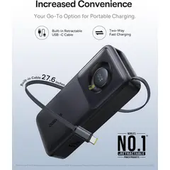 BASEUS - POWER BANK 65W, 20000mAh, USB C retráctil integrado, para laptop,