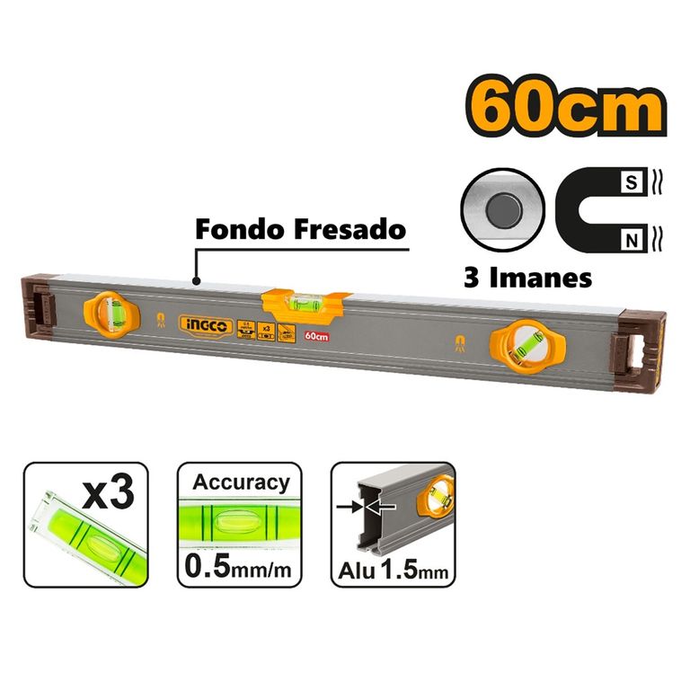 Nivel Profesional Magnético de 60 cm de Aluminio Ingco