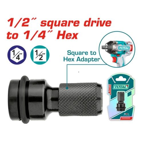 ADAPTADOR DE 1/2" CUADRADO 1/4" HEXAGONAL - LLAVE DE IMPACTO - 50MM - TOTAL - TAC60501