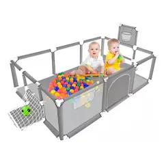 ANYHOGAR - Corral Seguridad Bebes Con Aro De Basket 180cm Gris