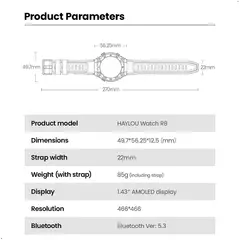HAYLOU - Reloj Smart Watch R8 Pantalla Amoled 143 + Correa Acero