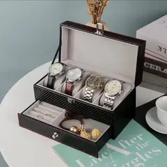 GENERICO - Organizador de Relojes y Joyas de Doble Capa Fibra de Carbono