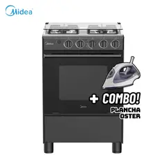 MIDEA - COCINA DE PIE A GAS 4 HORNILLAS NEGRO - MGS24FS2LFABBC-PE + PLANCHA OSTER