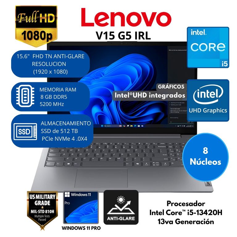 Laptop Intel Core i5(V15 G5 IRL) RAM 8 GB SSD 512 GB 15.6" FHD Windows 11