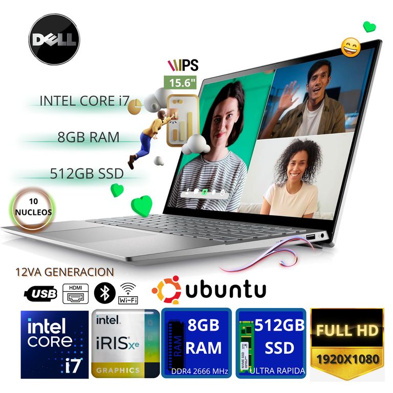 Laptop Intel Core i7 1255U 8GB 512GB INSPIRON 15 12° Gen 15.6" Full HD IPS