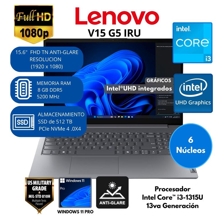 Laptop Intel Core i3(V15 G5 IRU) RAM 8 GB SSD 512 GB 15.6" FHD Windows 11