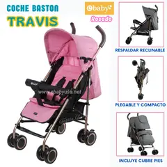 EBABY - Coche bastón doble acolchado para Bebe Travis Rosado 214-4