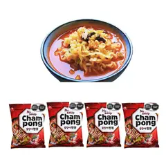 GENERICO - Pack 4u Fideos Ramen Champong Sabor Calamar Kimchi 124gr