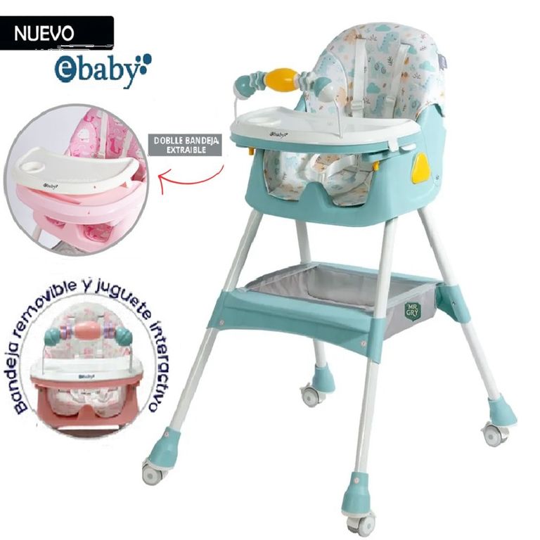 Silla de Comer Plegable Con Ruedas Doble bandeja LULU- VERDE