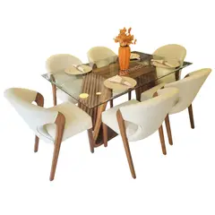ALTO HOGAR - Juego de Comedor 6 Sillas Alena Crema Madera Tornillo