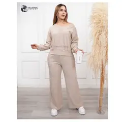 GENERICO - Conjunto Dama 2Piezas Chompa Cuello V y Pantalón Palazzo con Bolsillos