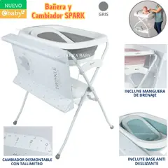 EBABY - Bañera cambiador plegable con tallímetro para bebe Spark Gris