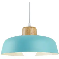 HOME NEAT - Lámpara colgante de metal madera redonda nórdica E27 - Azul