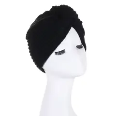 KAST PE - Turbante Beanie negro Tejido de Lana para niña 5 - 10 años
