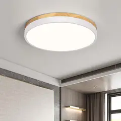 HOME NEAT - Lámpara de techo LED 30cm Borde Blanco y madera 3 Color