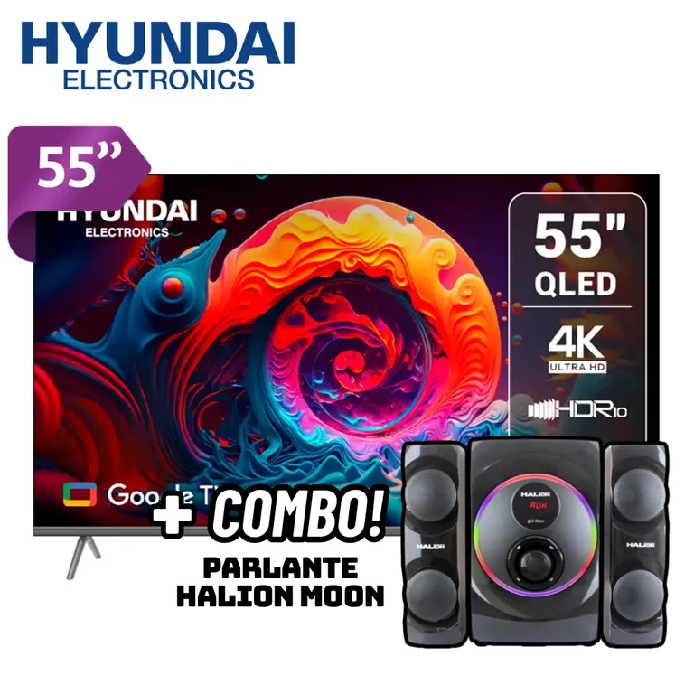 TELEVISOR 55 QLED SMART TV GOOGLE TV 4K UHD - HYLED5529QG + PARLANTES HALION MOON 2.1